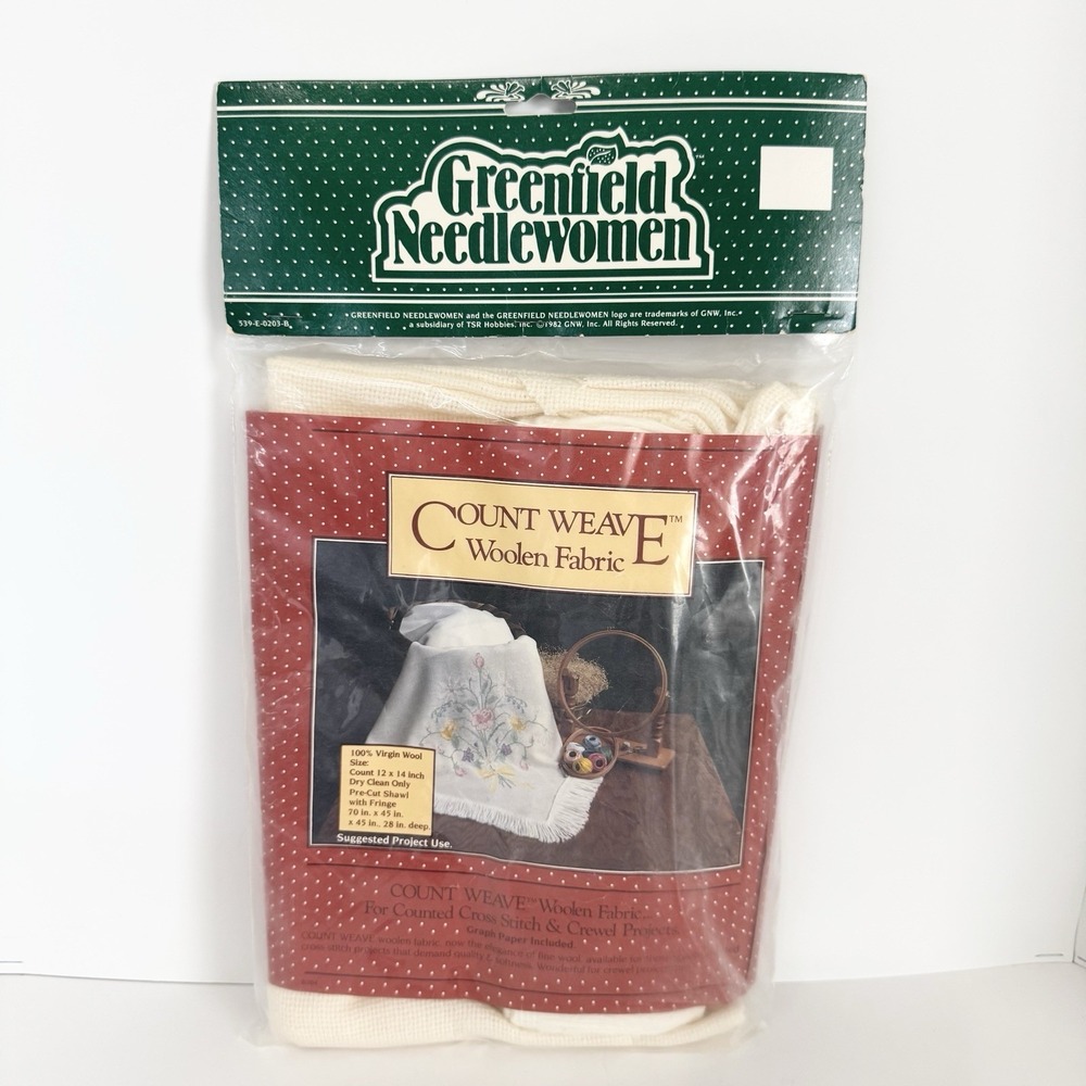 Vintage 1982 Greenfield Needlewomen Count Weave Wool Fabric Shawl Kit